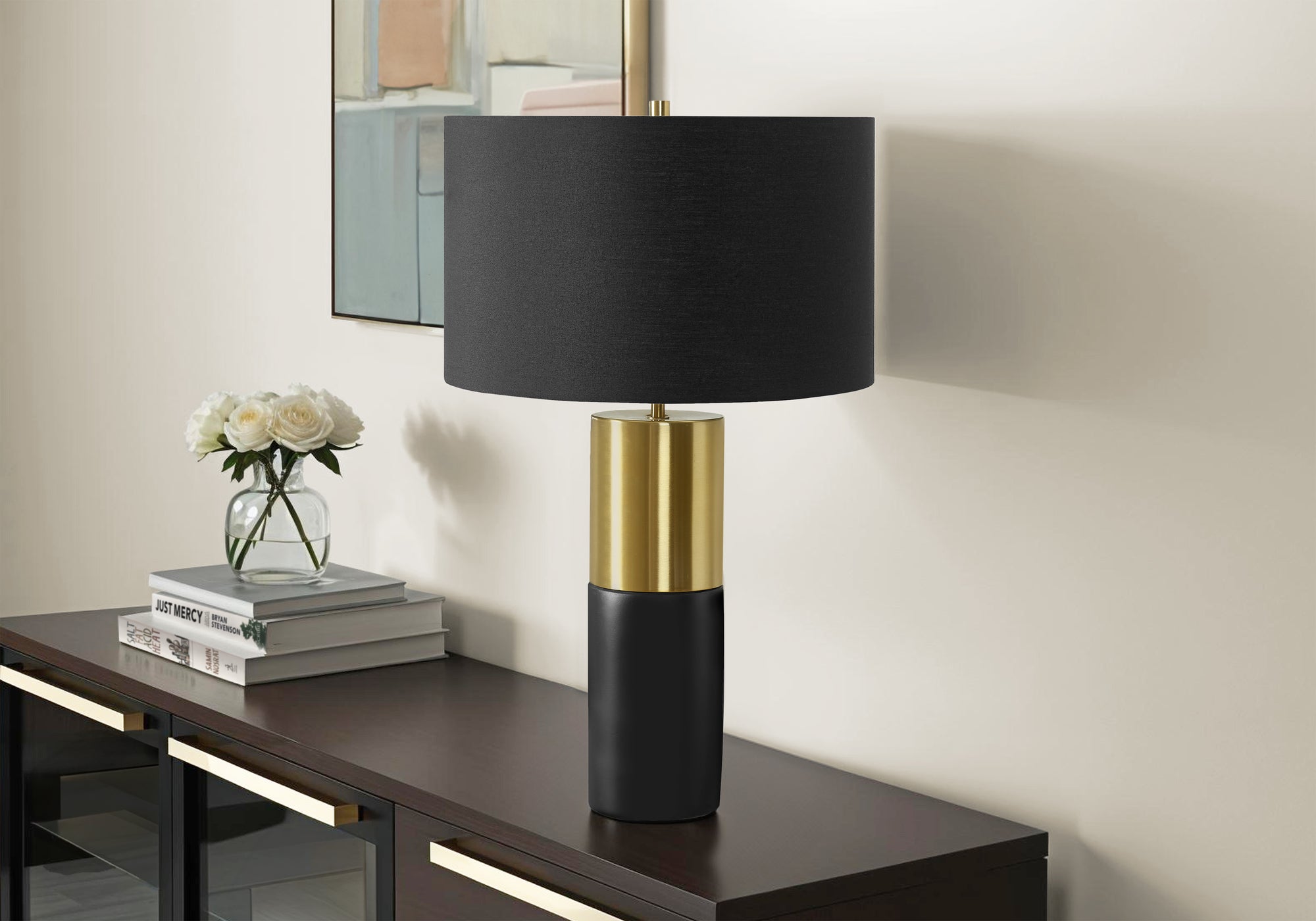 LIGHTING - 25"H TABLE LAMP BLACK CONCRETE BLACK SHADE