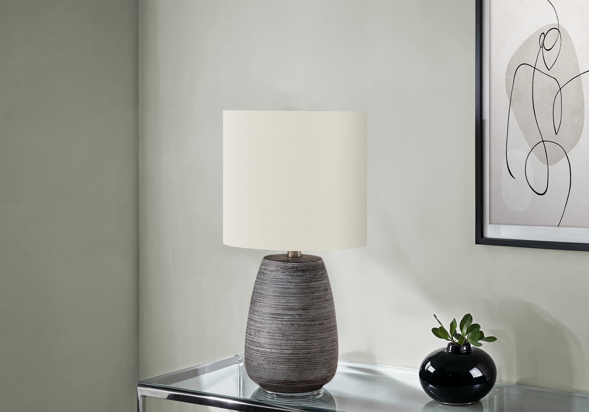LIGHTING - 19"H TABLE LAMP GREY CERAMIC IVORY / CREAM SHADE