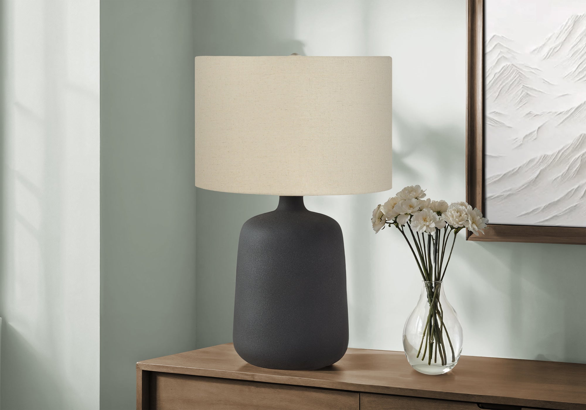 LIGHTING - 24"H TABLE LAMP BLACK CERAMIC BEIGE SHADE