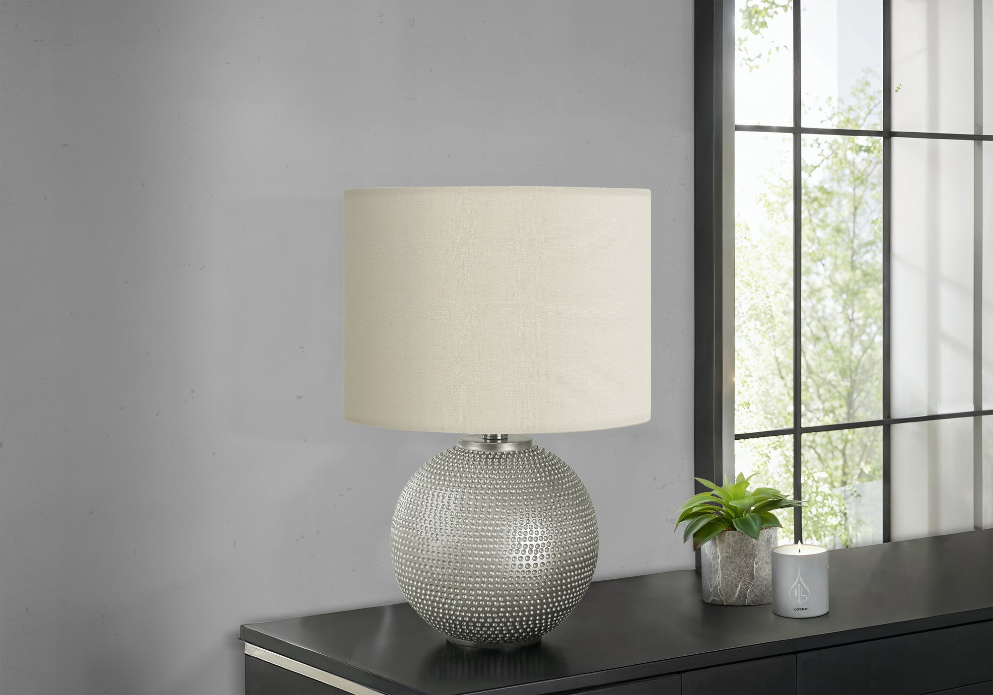LIGHTING - 19"H TABLE LAMP GREY RESIN IVORY / CREAM SHADE MODERN