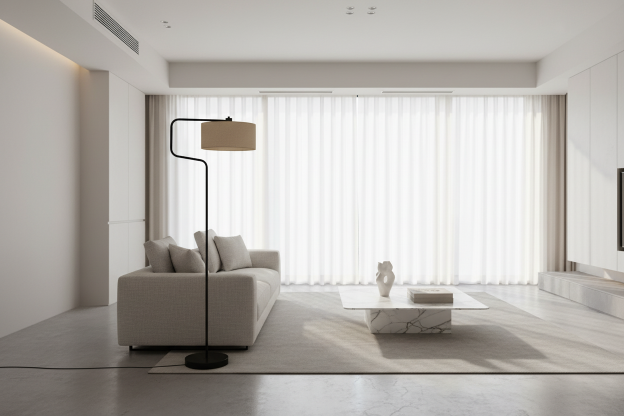 ÉCLAIRAGE - LAMPADAIRE 61"H MÉTAL NOIR ABAT-JOUR BEIGE MODERNE