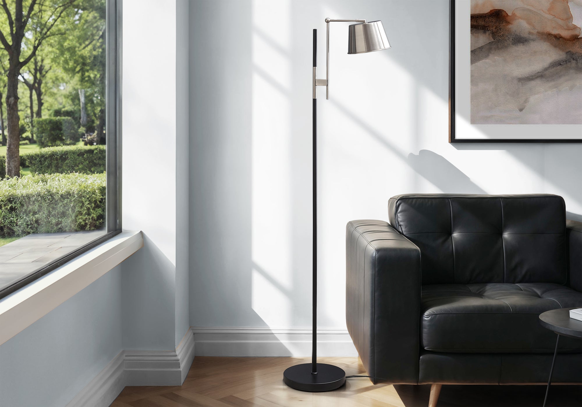 LIGHTING - 65"H FLOOR LAMP BLACK METAL NICKEL SHADE