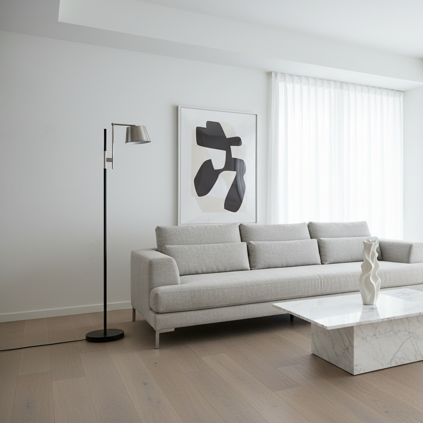 ÉCLAIRAGE - LAMPADAIRE 65"H ABAT-JOUR EN MÉTAL NOIR NICKEL