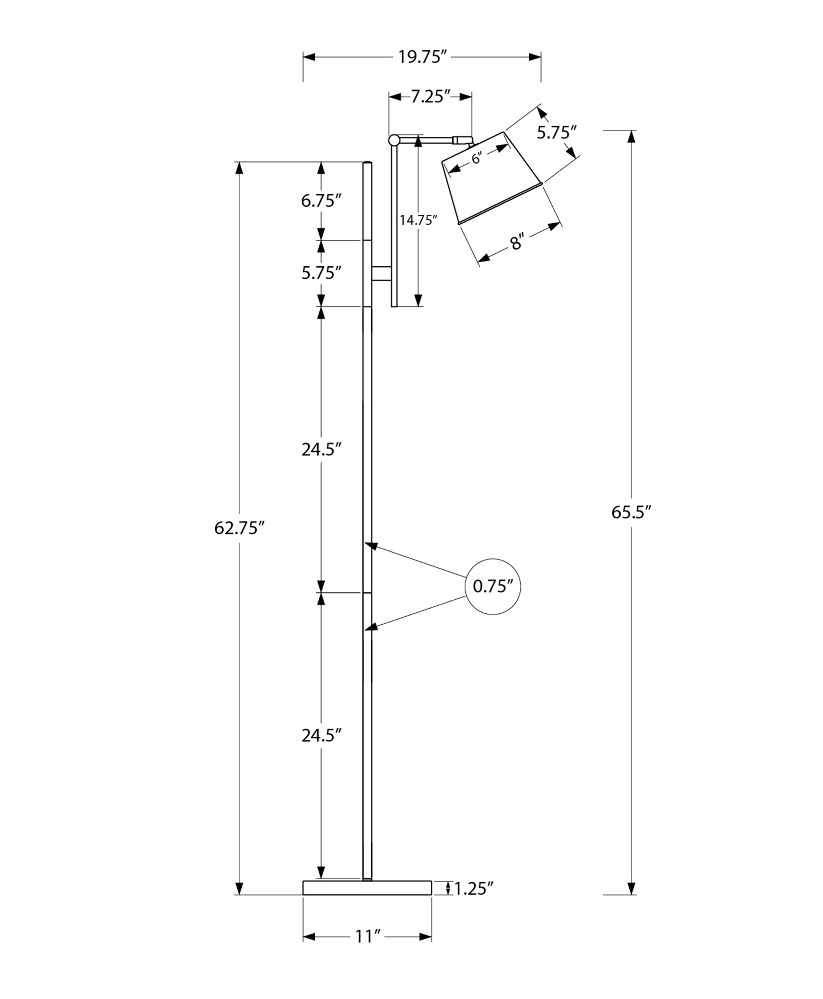 LIGHTING - 65"H FLOOR LAMP BLACK METAL NICKEL SHADE