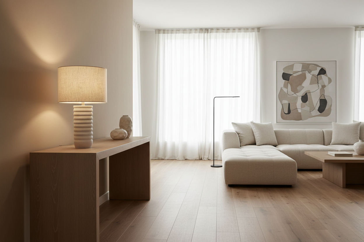 ÉCLAIRAGE - LAMPE DE TABLE 28"H EN RÉSINE CRÈME IVOIRE / ABAT-JOUR CRÈME