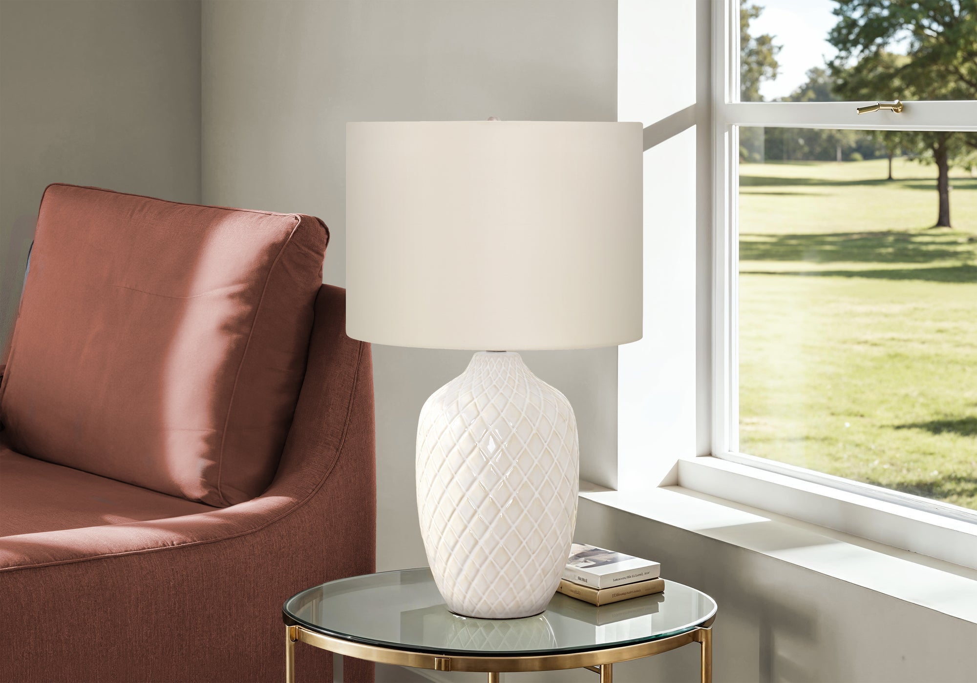 LIGHTING - 25"H TABLE LAMP CREAM CERAMIC IVORY / CREAM SHADE