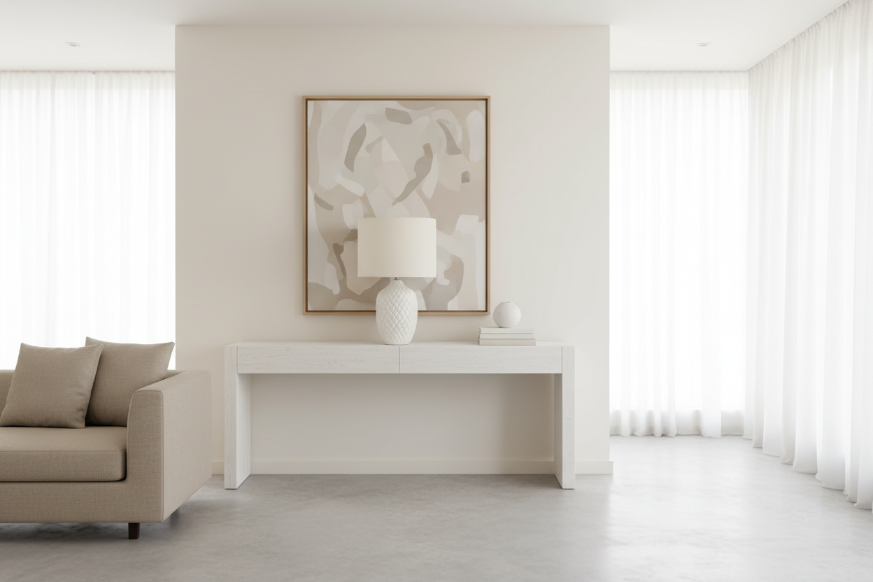 ÉCLAIRAGE - LAMPE DE TABLE 25"H CÉRAMIQUE CRÈME IVOIRE / ABAT-JOUR CRÈME