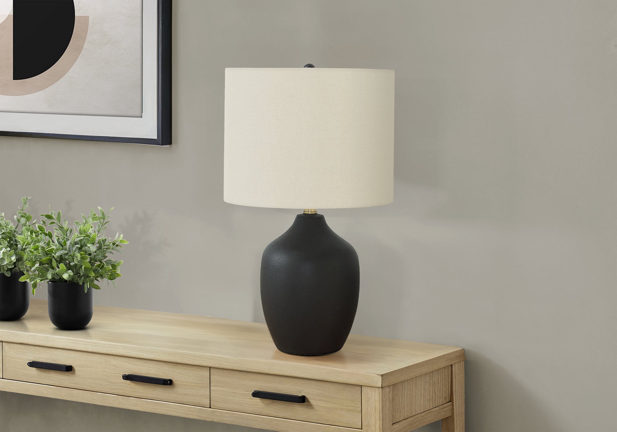LIGHTING - 22"H TABLE LAMP BLACK CERAMIC IVORY / CREAM SHADE