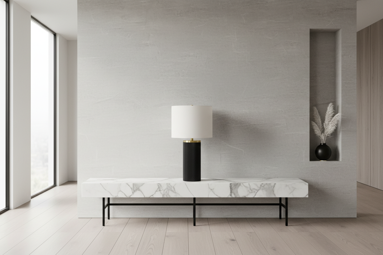 ÉCLAIRAGE - LAMPE DE TABLE 24"H BÉTON NOIR ABAT-JOUR IVOIRE / CRÈME MODERNE