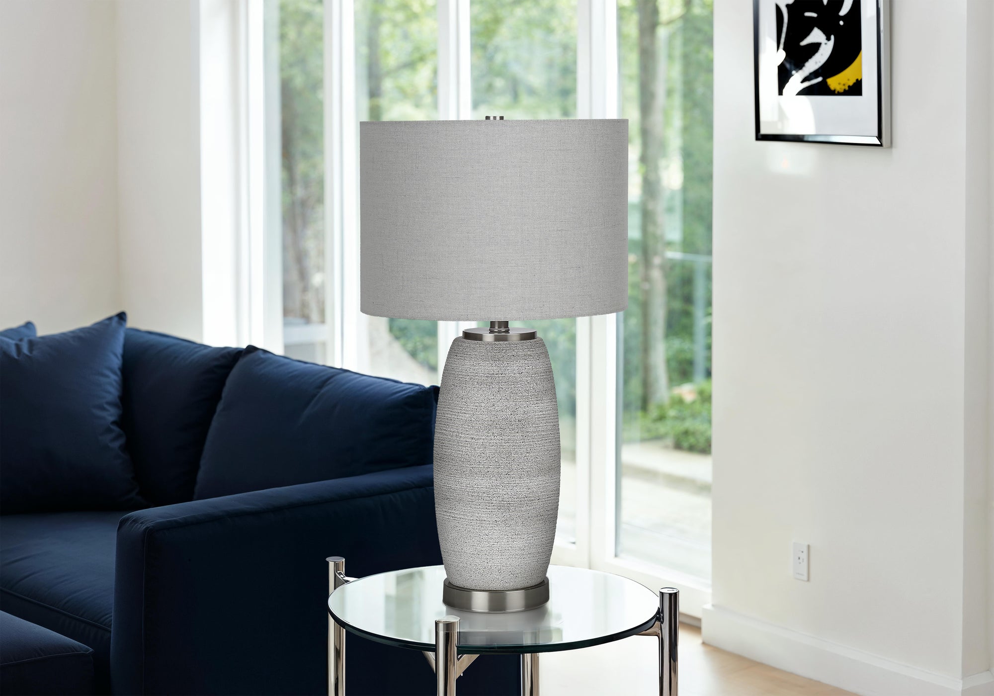 LIGHTING - 25"H TABLE LAMP GREY CERAMIC GREY SHADE MODERN