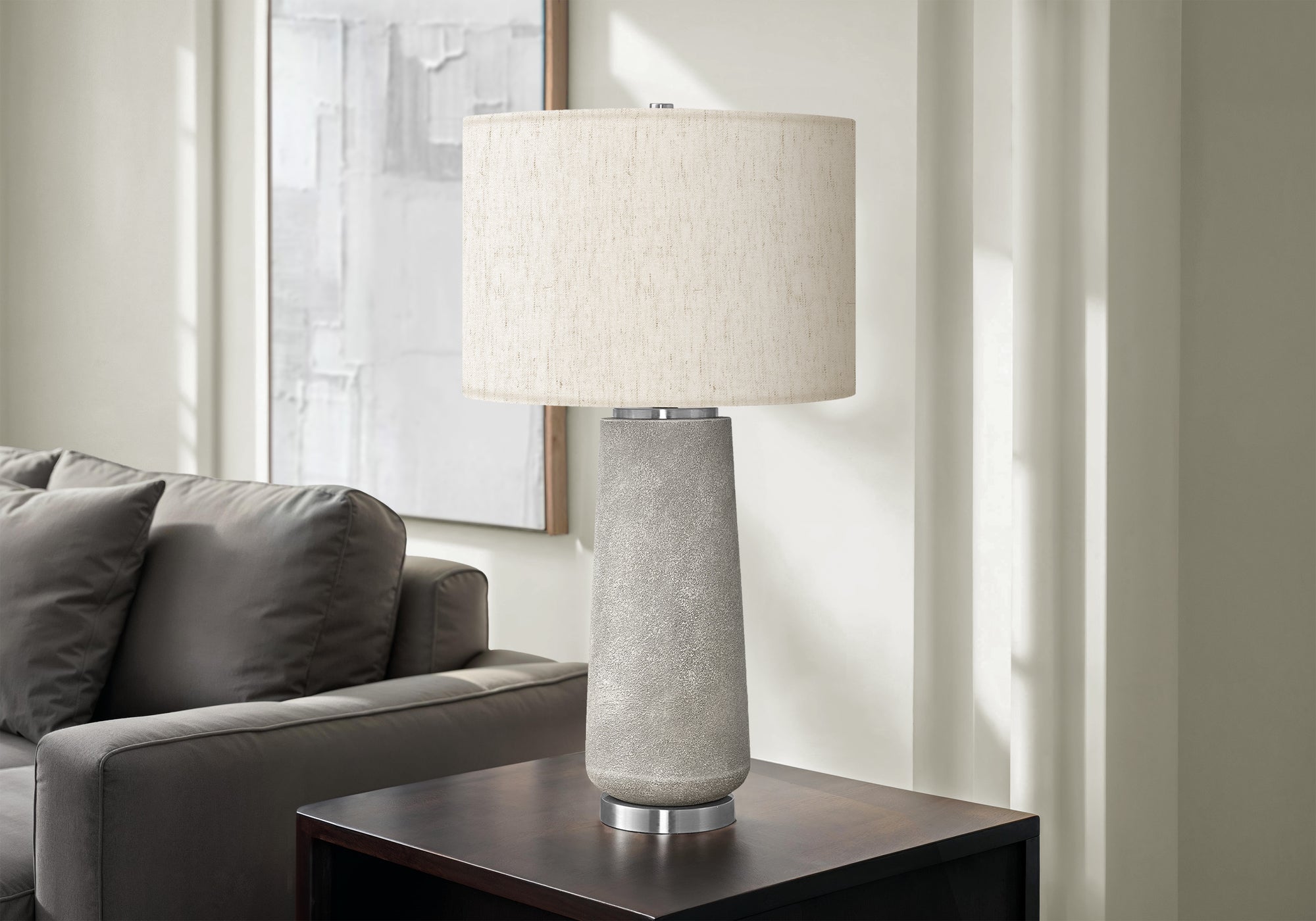 LIGHTING - 29"H TABLE LAMP GREY RESIN IVORY / CREAM SHADE MODERN