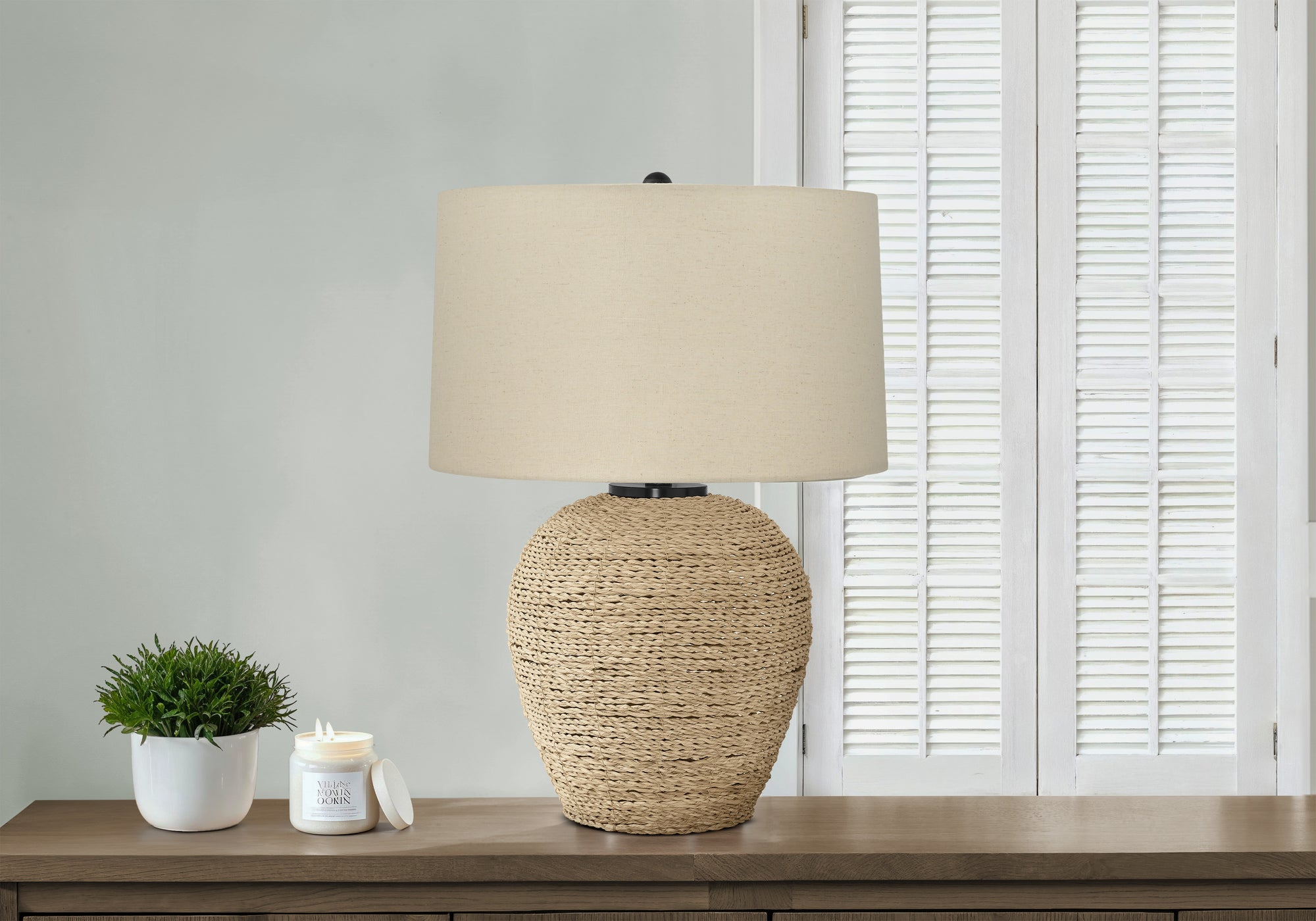 LIGHTING - 25"H TABLE LAMP RATTAN BEIGE SHADE