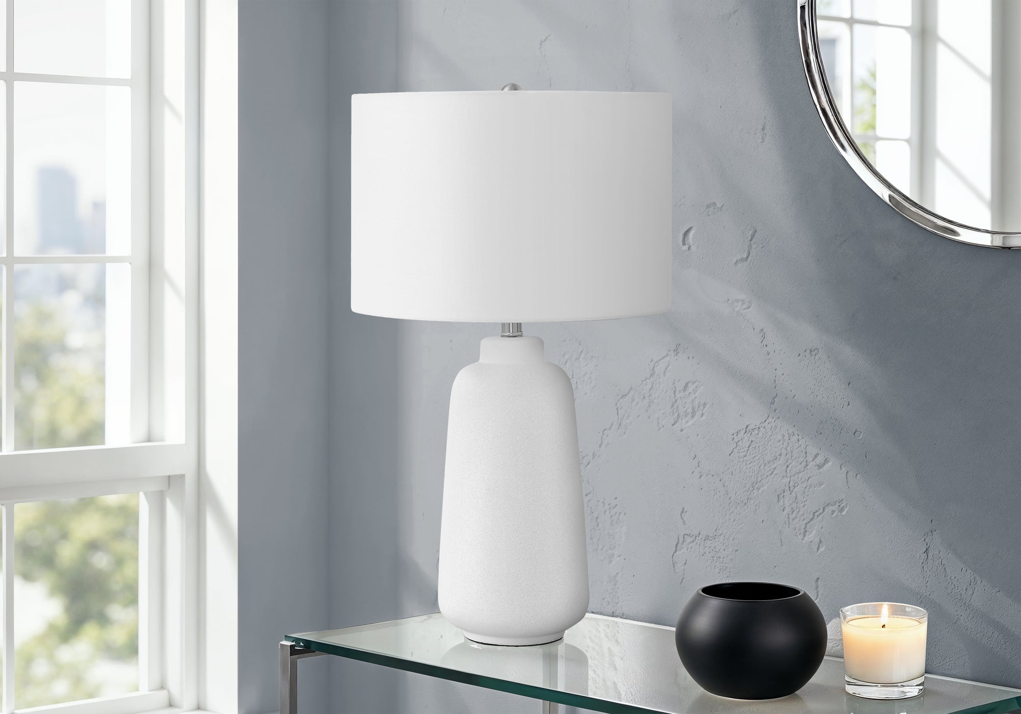 LIGHTING - 26"H TABLE LAMP CREAM CERAMIC IVORY / CREAM SHADE MODERN