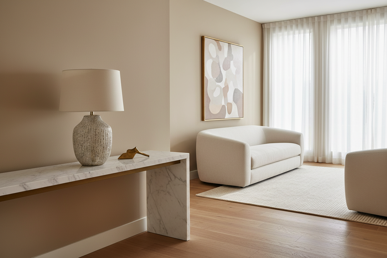 ÉCLAIRAGE - LAMPE DE TABLE 26"H EN CÉRAMIQUE CRÈME IVOIRE / ABAT-JOUR CRÈME