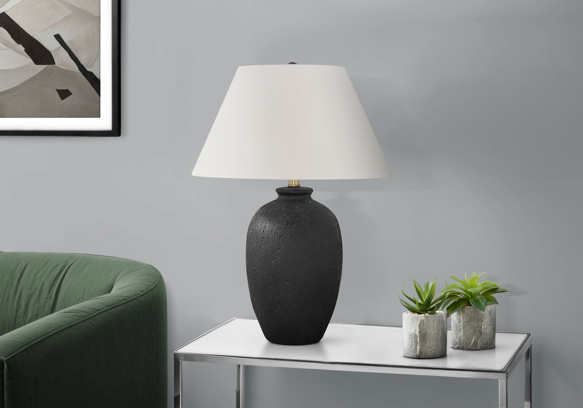 LIGHTING - 24"H TABLE LAMP BLACK CERAMIC IVORY / CREAM SHADE MODERN