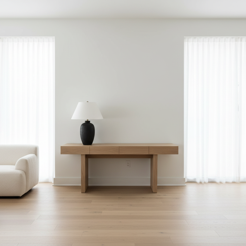 ÉCLAIRAGE - LAMPE DE TABLE 24"H EN CÉRAMIQUE NOIRE ABAT-JOUR IVOIRE / CRÈME MODERNE