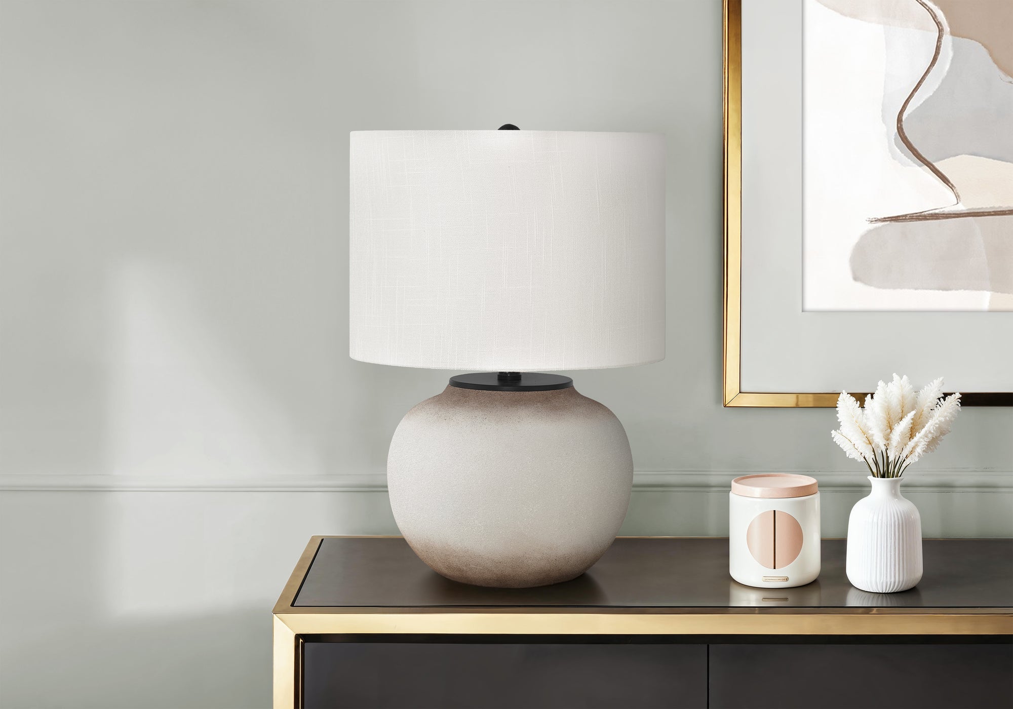 LIGHTING - 21"H TABLE LAMP CREAM CERAMIC IVORY / CREAM SHADE MODERN