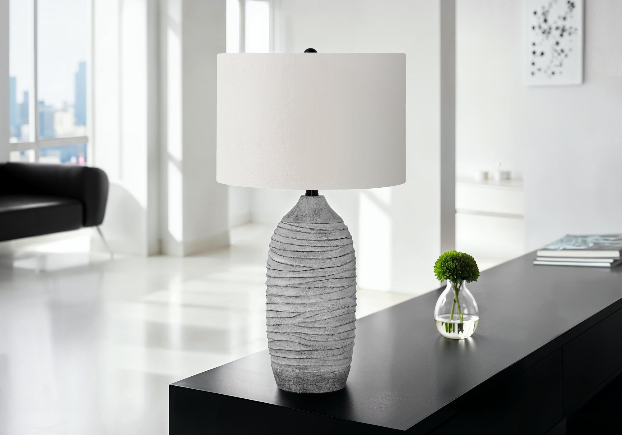 LIGHTING - 27"H TABLE LAMP GREY RESIN IVORY / CREAM SHADE MODERN
