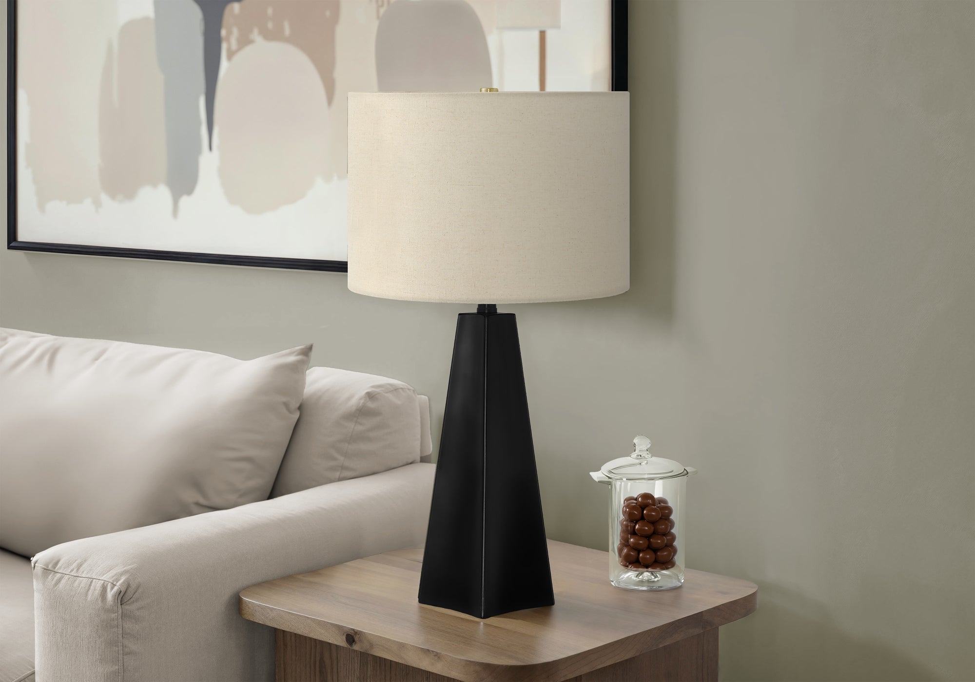 LIGHTING - 27"H TABLE LAMP BLACK RESIN BEIGE SHADE MODERN