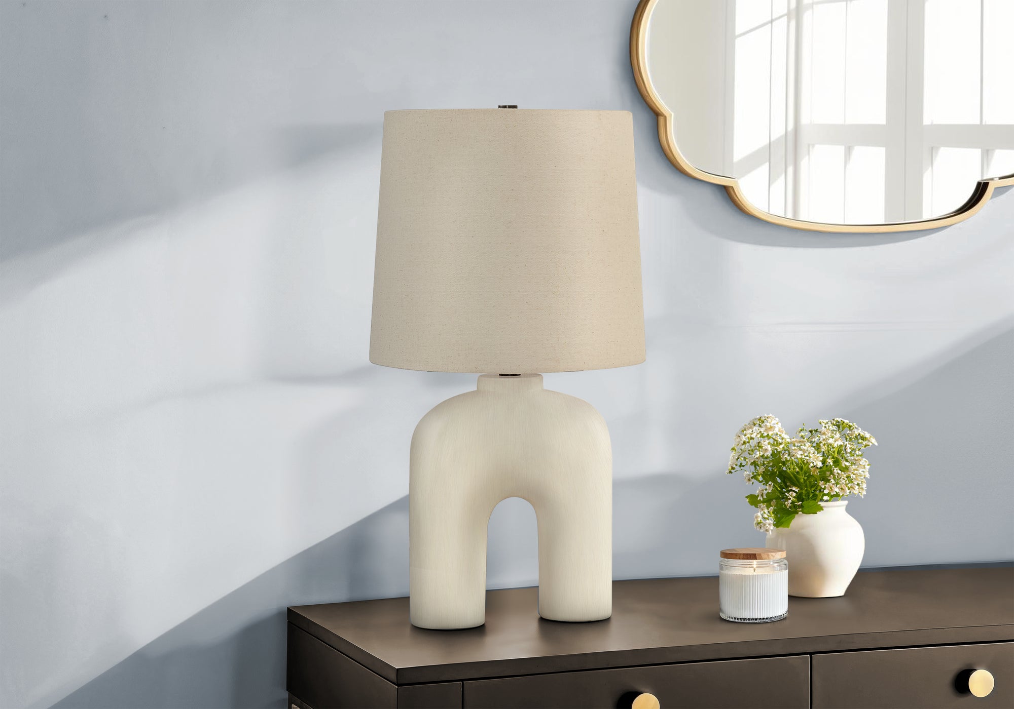 LIGHTING - 25"H TABLE LAMP CREAM RESIN BEIGE SHADE MODERN