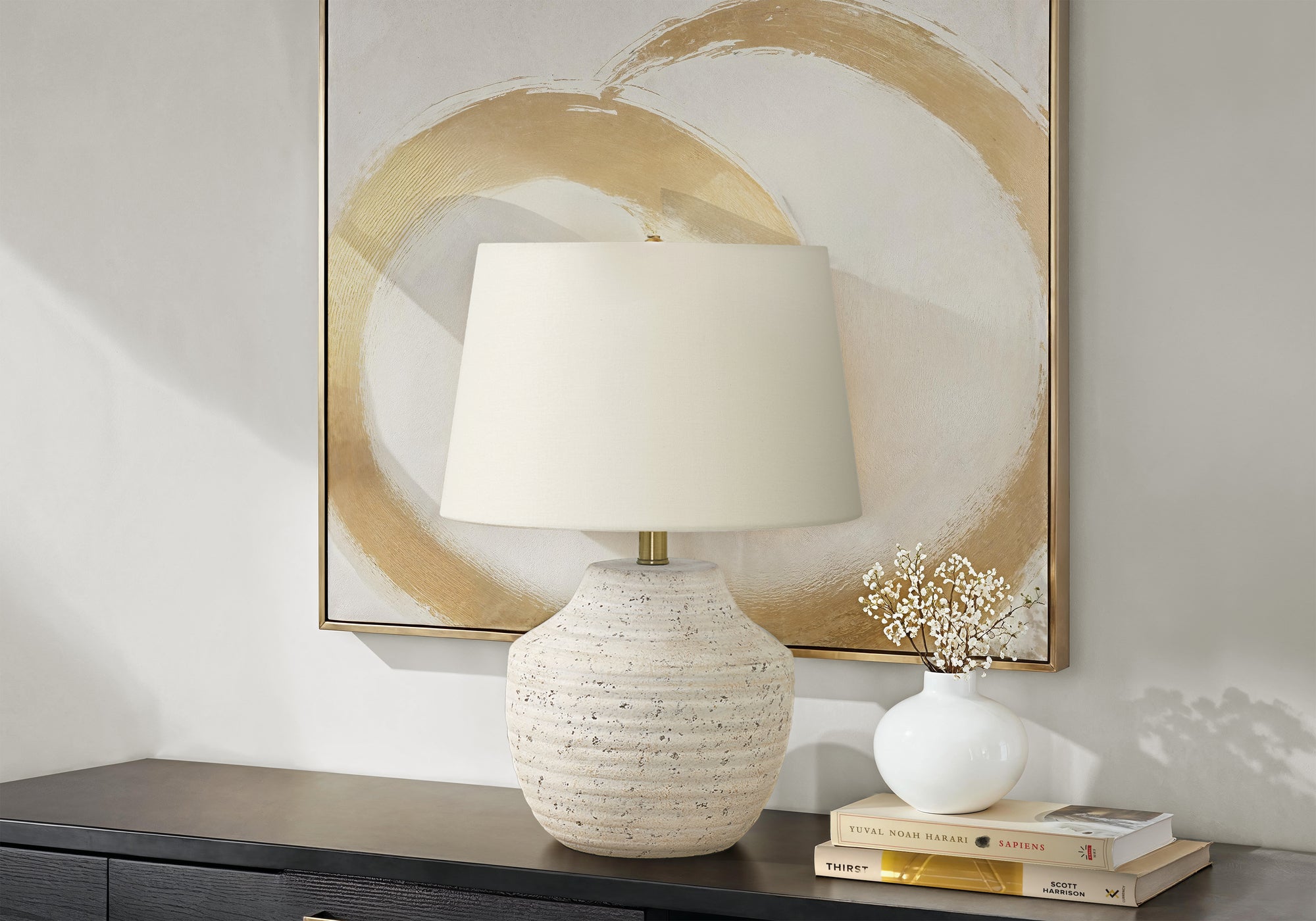 LIGHTING - 20"H TABLE LAMP CREAM CONCRETE IVORY / CREAM SHADE MODERN