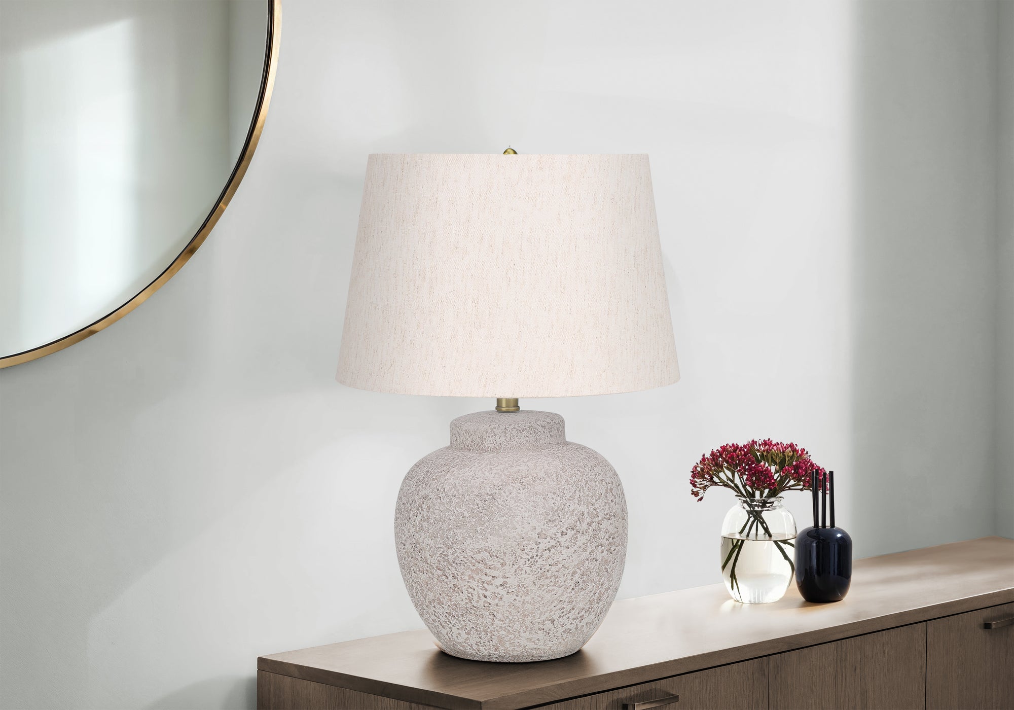 LIGHTING - 22"H TABLE LAMP CREAM CONCRETE IVORY / CREAM SHADE MODERN