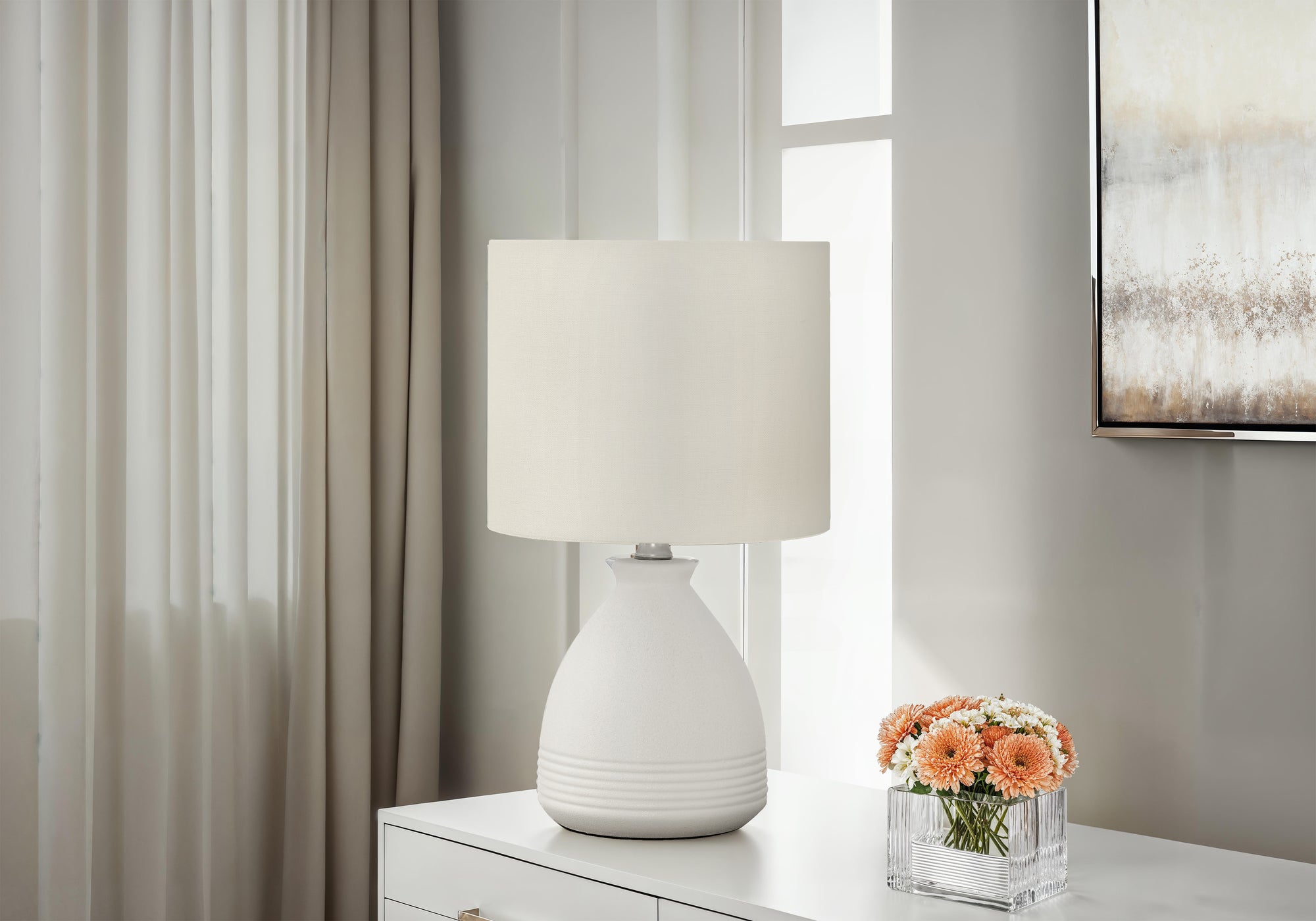 LIGHTING - 17"H TABLE LAMP CREAM CERAMIC IVORY / CREAM SHADE MODERN