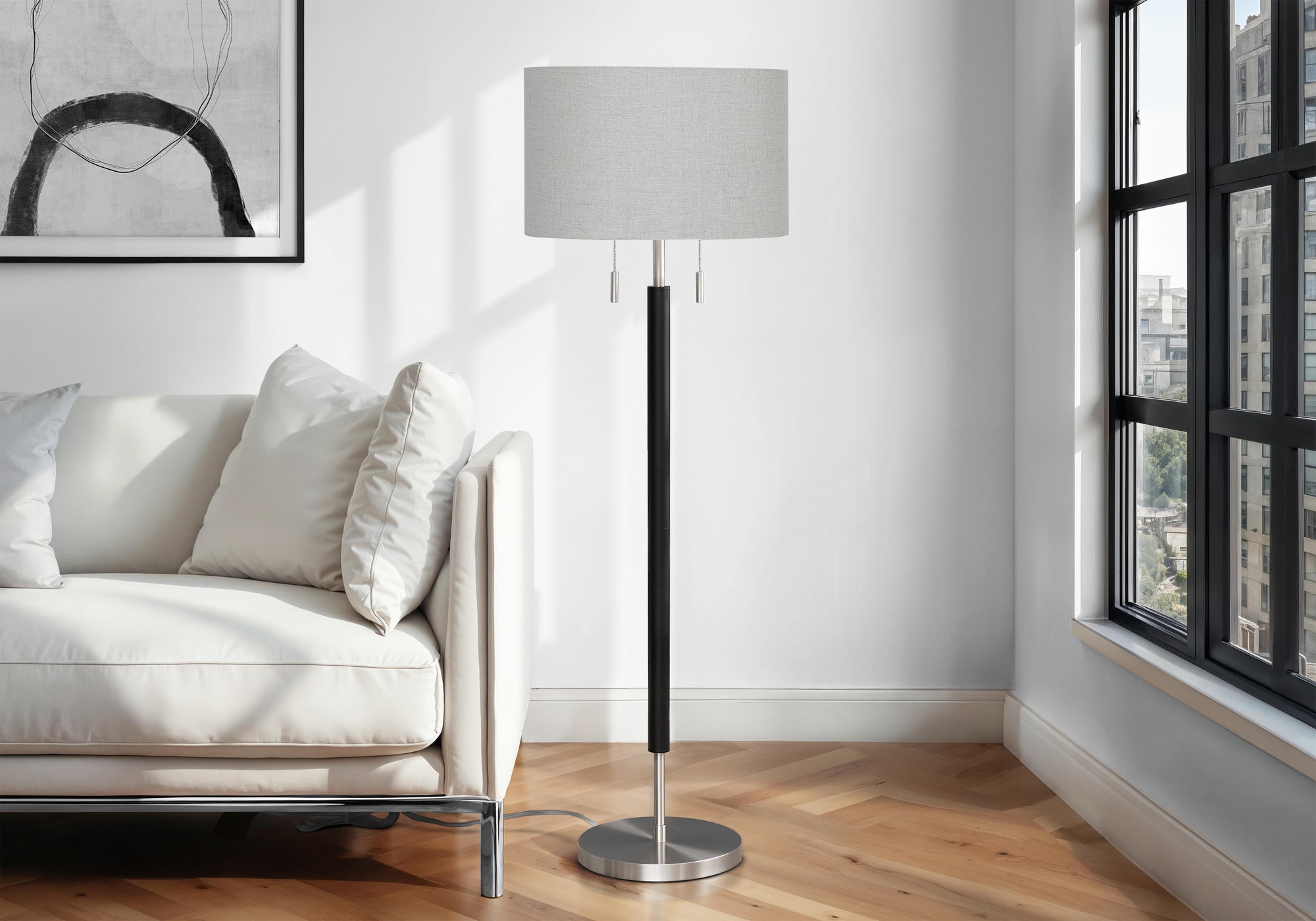 LIGHTING - 60"H FLOOR LAMP NICKEL METAL GREY SHADE
