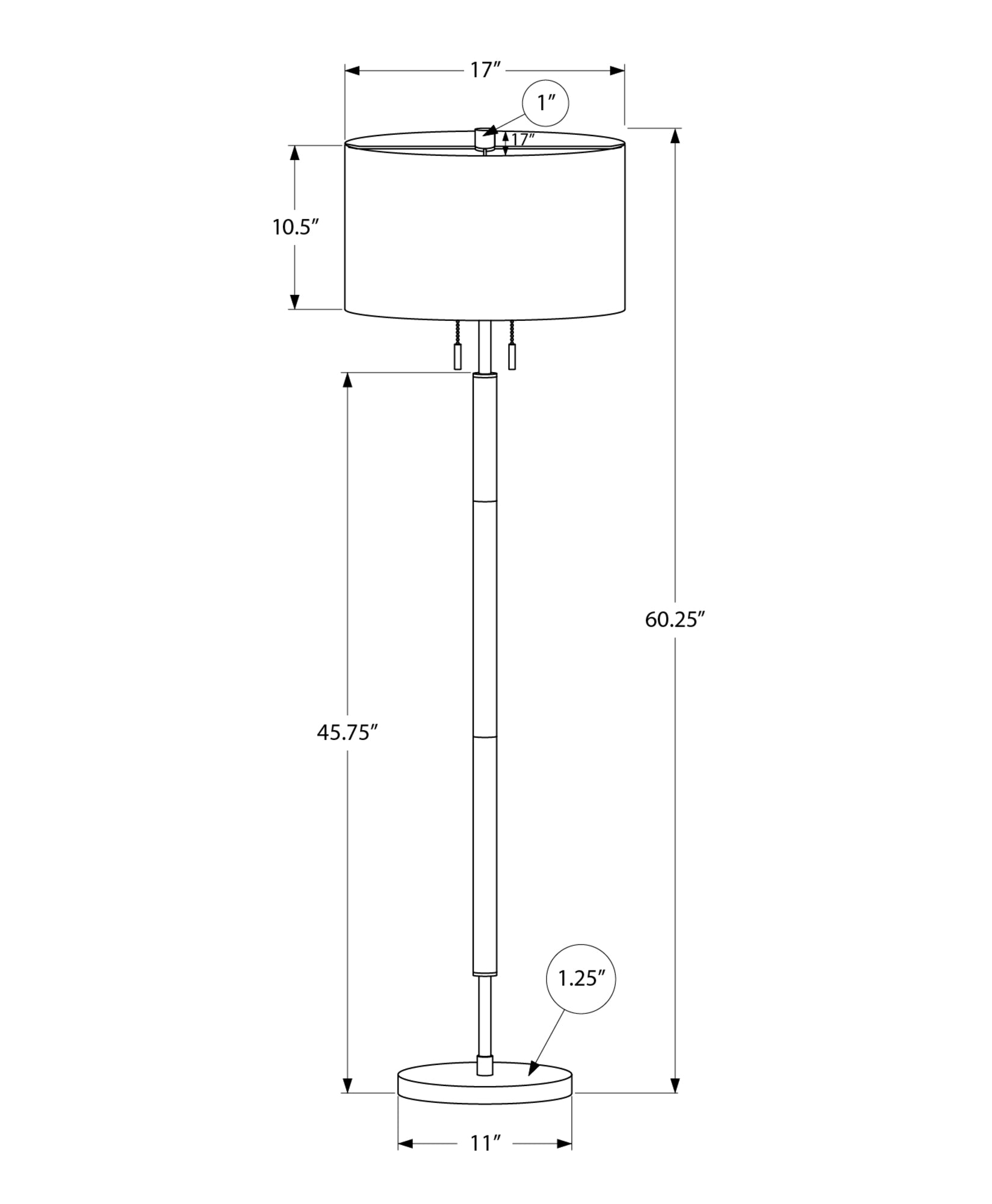 LIGHTING - 60"H FLOOR LAMP NICKEL METAL GREY SHADE