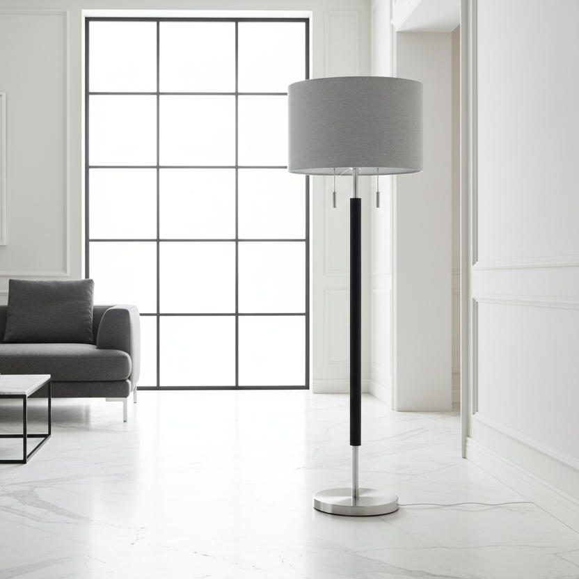 LIGHTING - 60"H FLOOR LAMP NICKEL METAL GREY SHADE