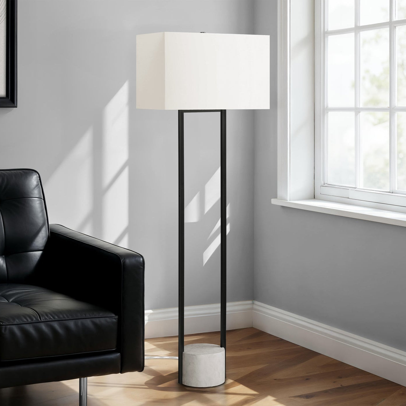 LIGHTING - 62"H FLOOR LAMP BLACK METAL IVORY / CREAM SHADE