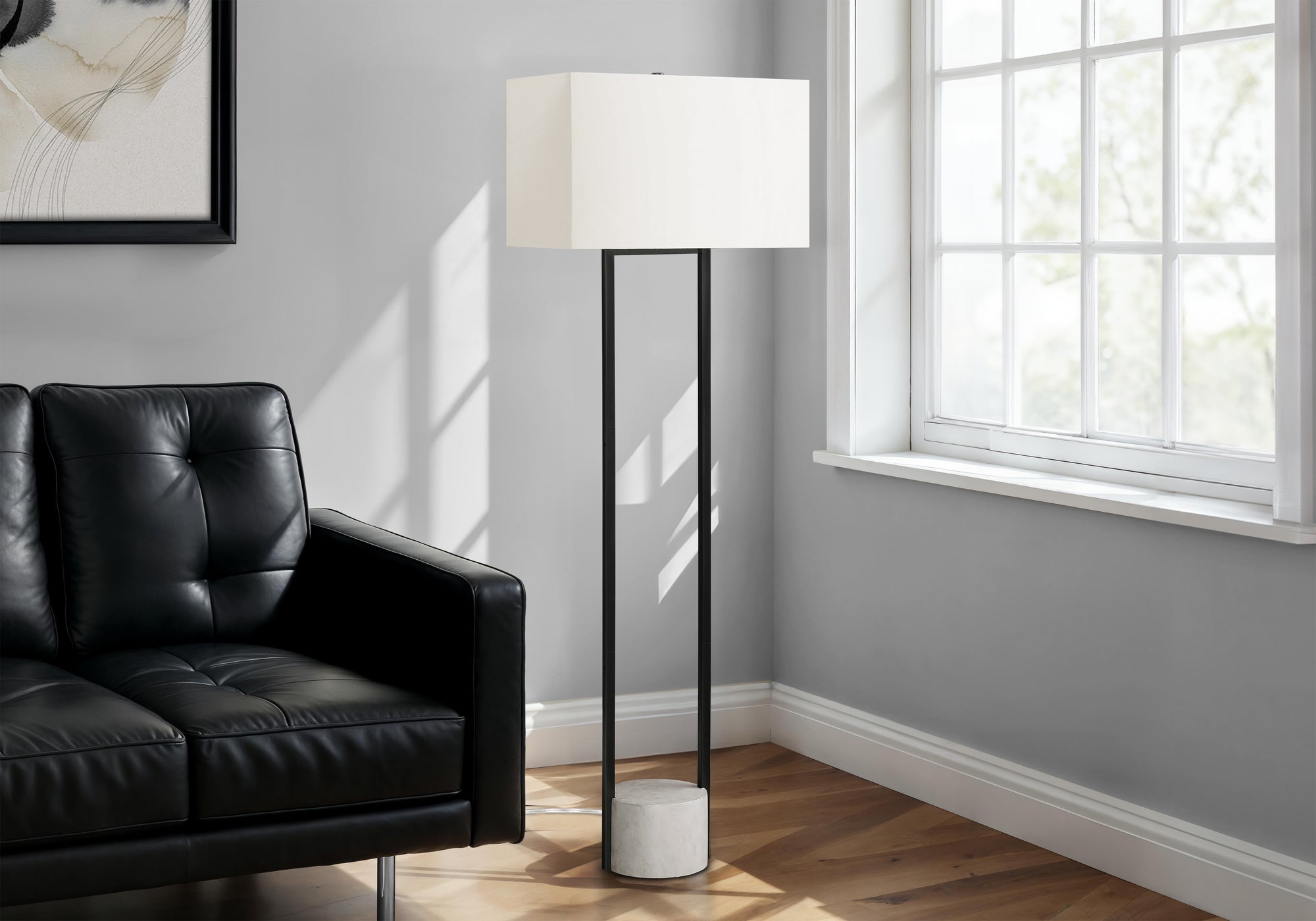 LIGHTING - 62"H FLOOR LAMP BLACK METAL IVORY / CREAM SHADE