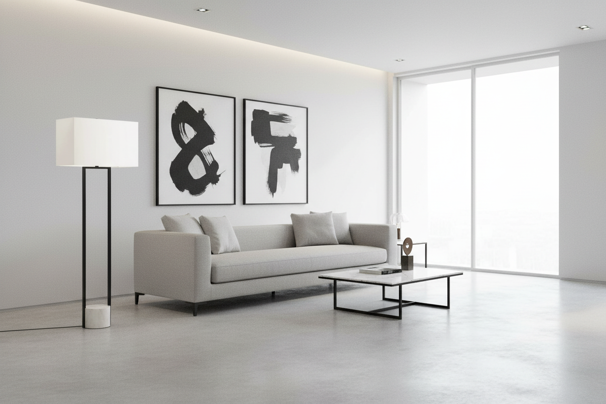 ÉCLAIRAGE - LAMPADAIRE 62"H MÉTAL NOIR IVOIRE / ABAT-JOUR CRÈME