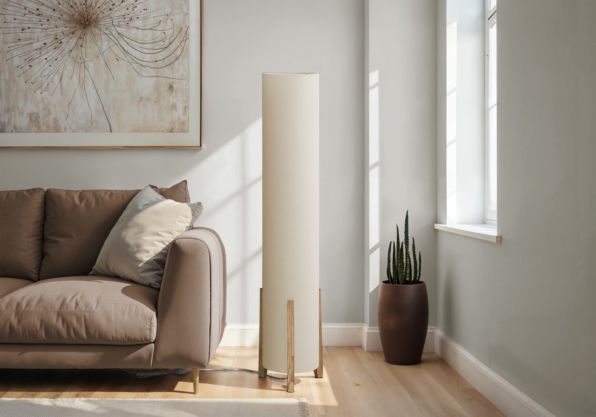 LIGHTING - 50"H FLOOR LAMP BROWN WOOD LOOK IVORY / CREAM SHADE