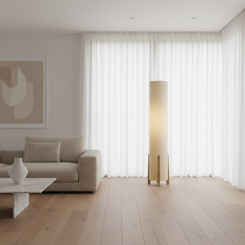 LIGHTING - 50"H FLOOR LAMP BROWN WOOD LOOK IVORY / CREAM SHADE