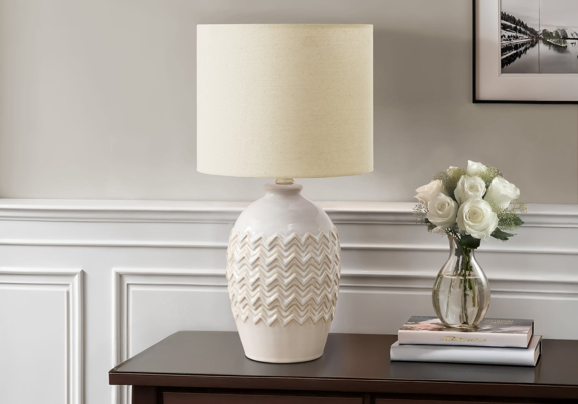 LIGHTING - TABLE LAMP 19"H IVORY CERAMIC IVORY / CREAM SHADE
