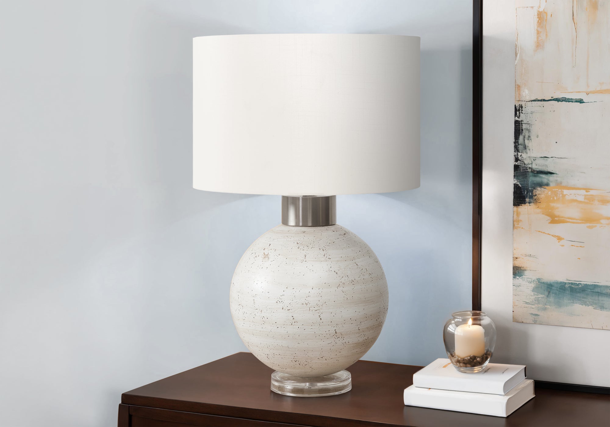 LIGHTING - TABLE LAMP 27"H BEIGE RESIN IVORY / CREAM SHADE
