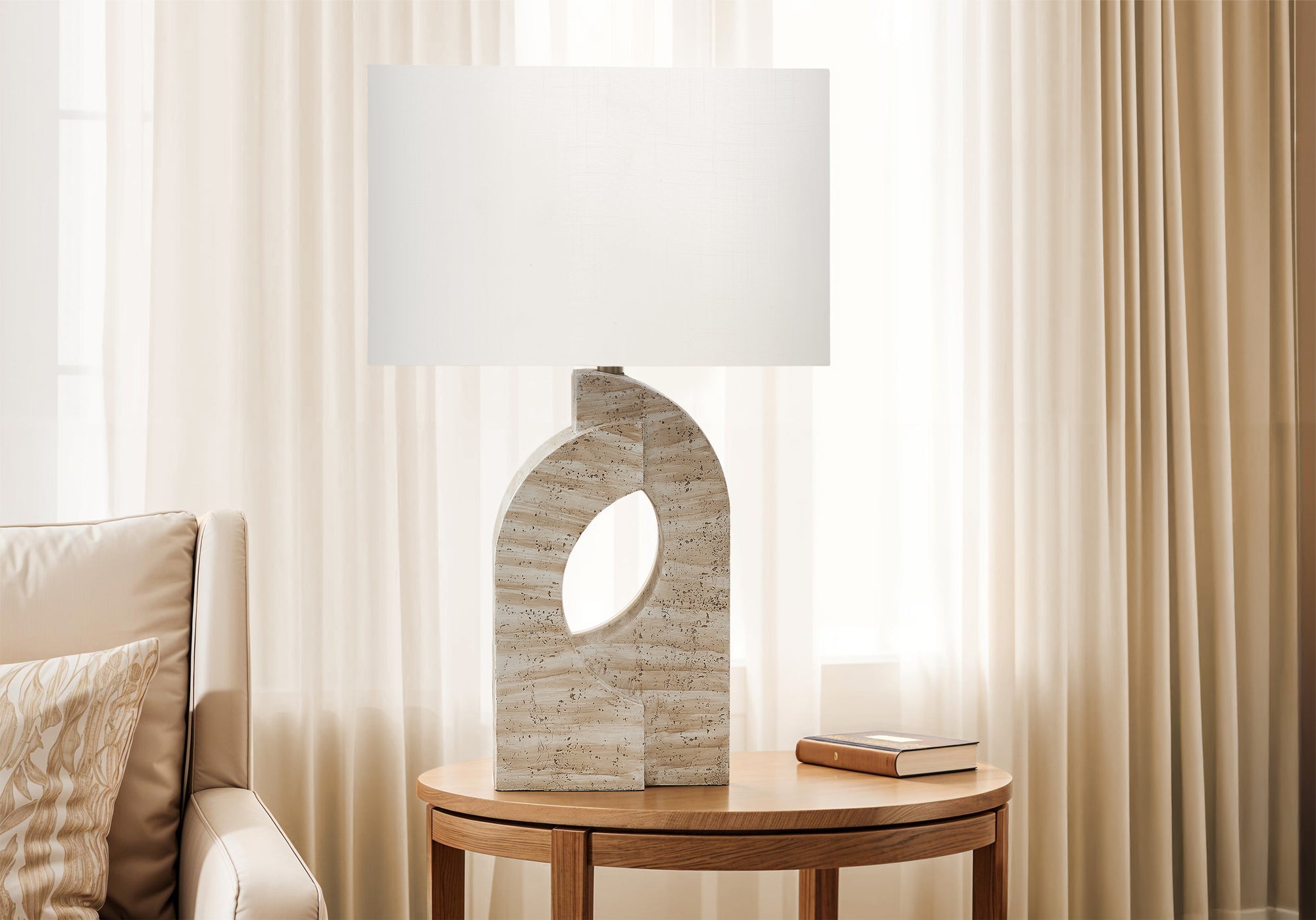 LIGHTING - 28"H TABLE LAMP BEIGE RESIN IVORY / CREAM SHADE
