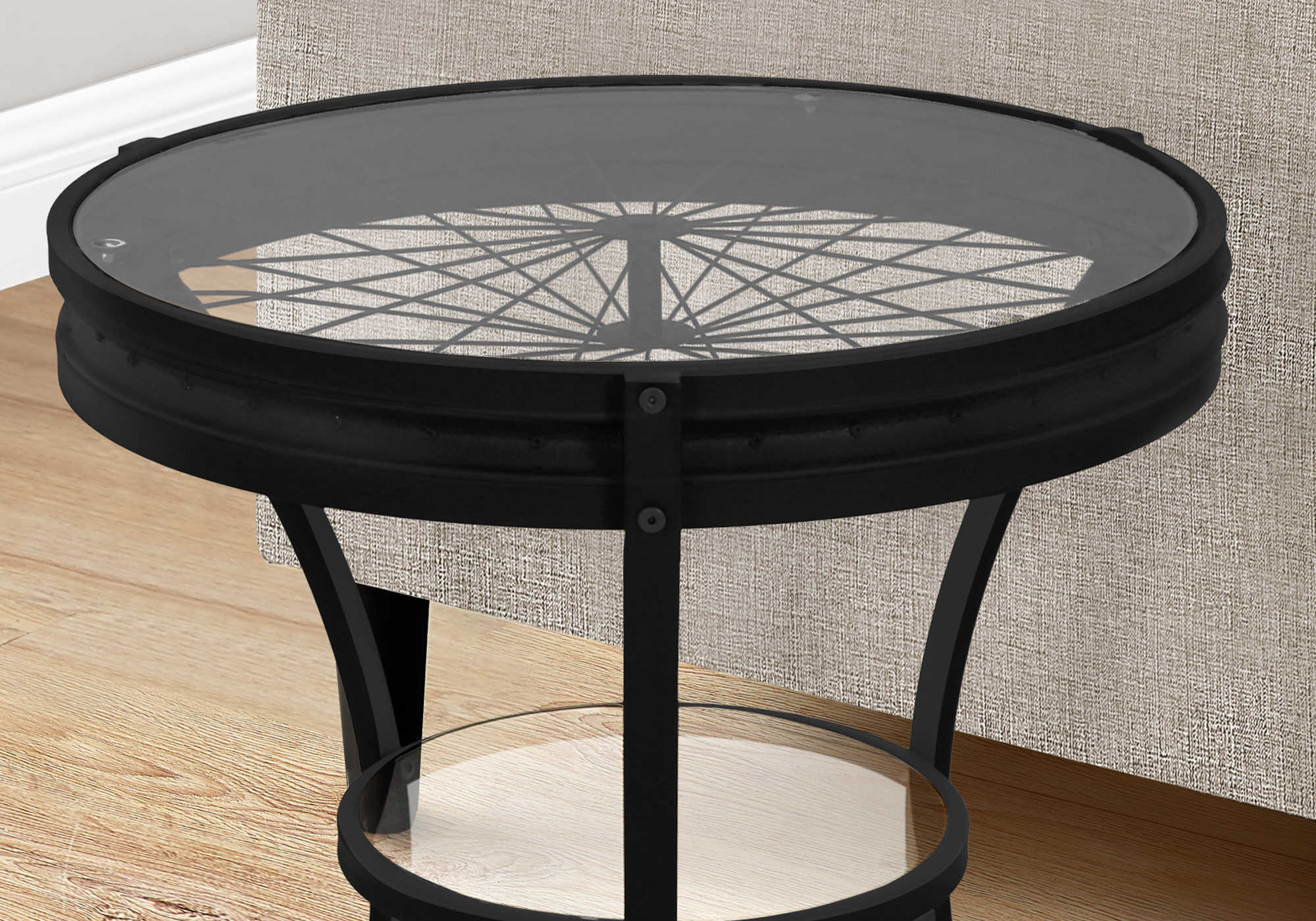 ACCENT TABLE - 22"DIA / BLACK WITH TEMPERED GLASS