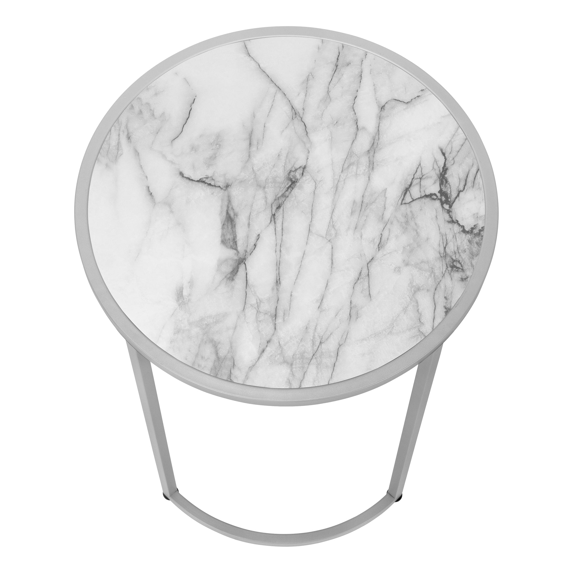 ACCENT TABLE - 24"H / WHITE MARBLE-LOOK / SILVER METAL