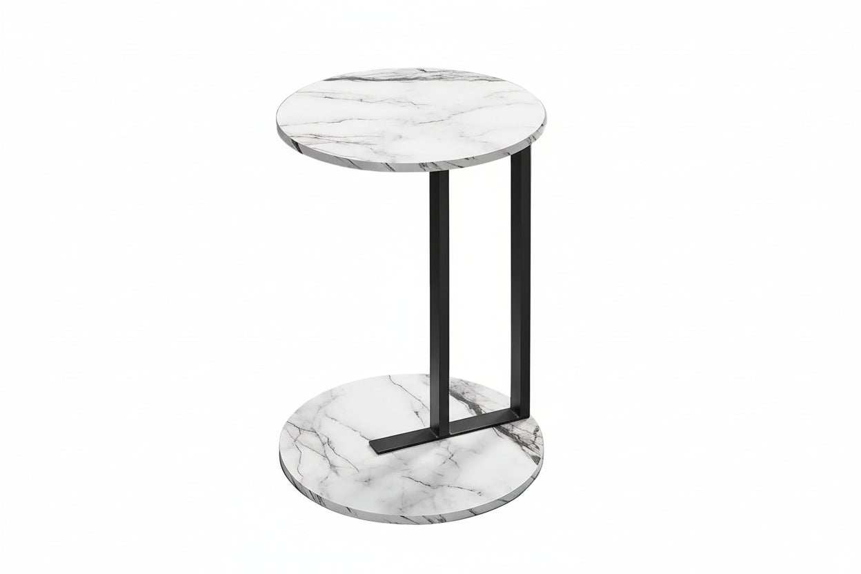 TABLE D'APPOINT - 24"H / ASPECT MARBRE BLANC / MÉTAL NOIR