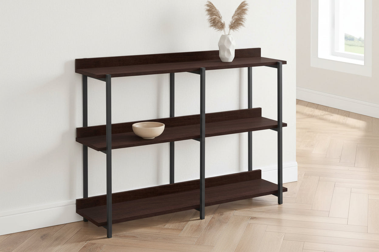 ACCENT TABLE - 48"L / ESPRESSO / BLACK METAL HALL CONSOLE