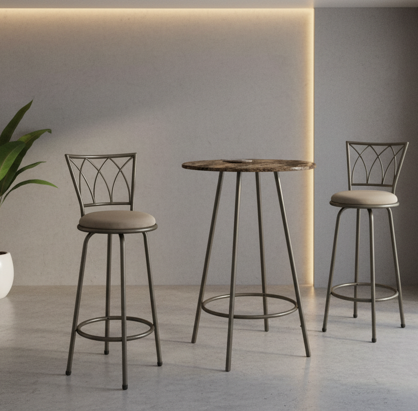 BAR À DOMICILE - 30" DE DIAMÈTRE / MARBRE ESPRESSO / MÉTAL CAFÉ