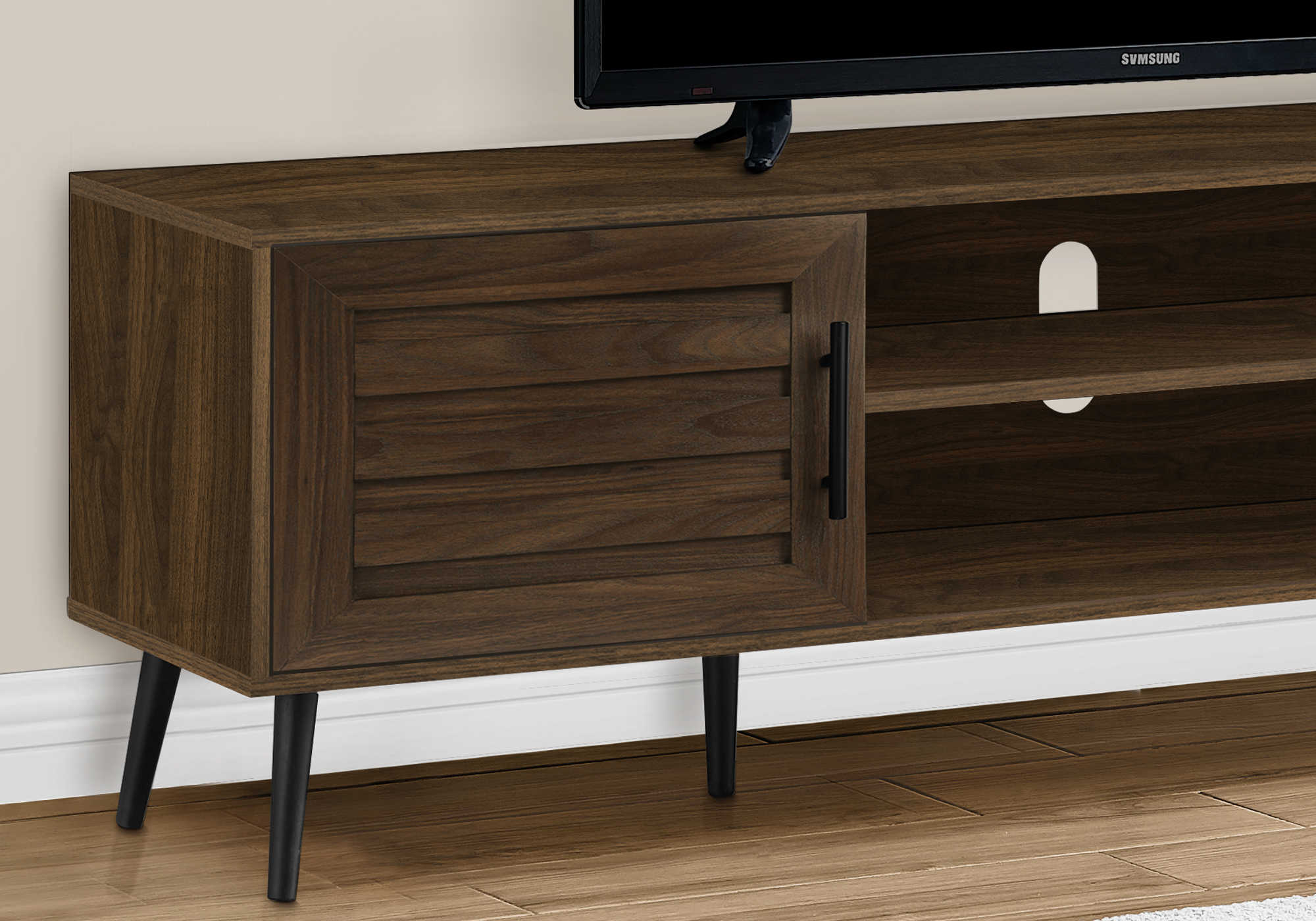 TV STAND - 72"L / BROWN WOOD-LOOK WITH 2 DOORS