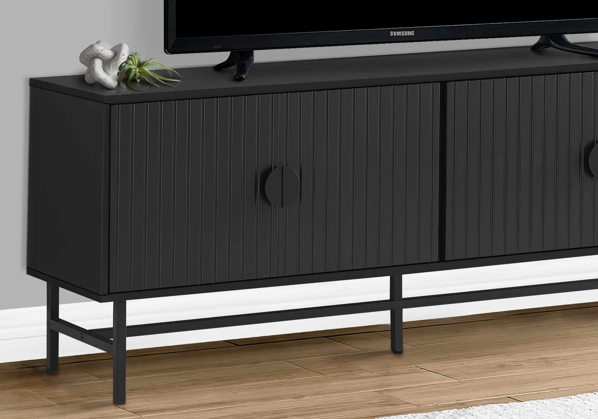 TV STAND - 60"L / BLACK WITH BLACK METAL