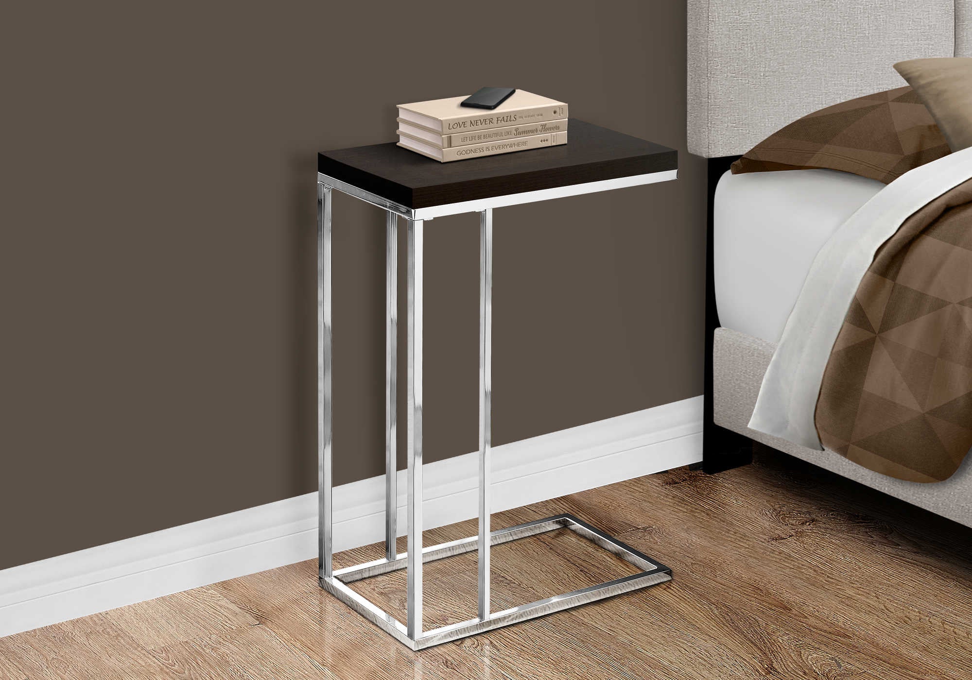 ACCENT TABLE - ESPRESSO WITH CHROME METAL