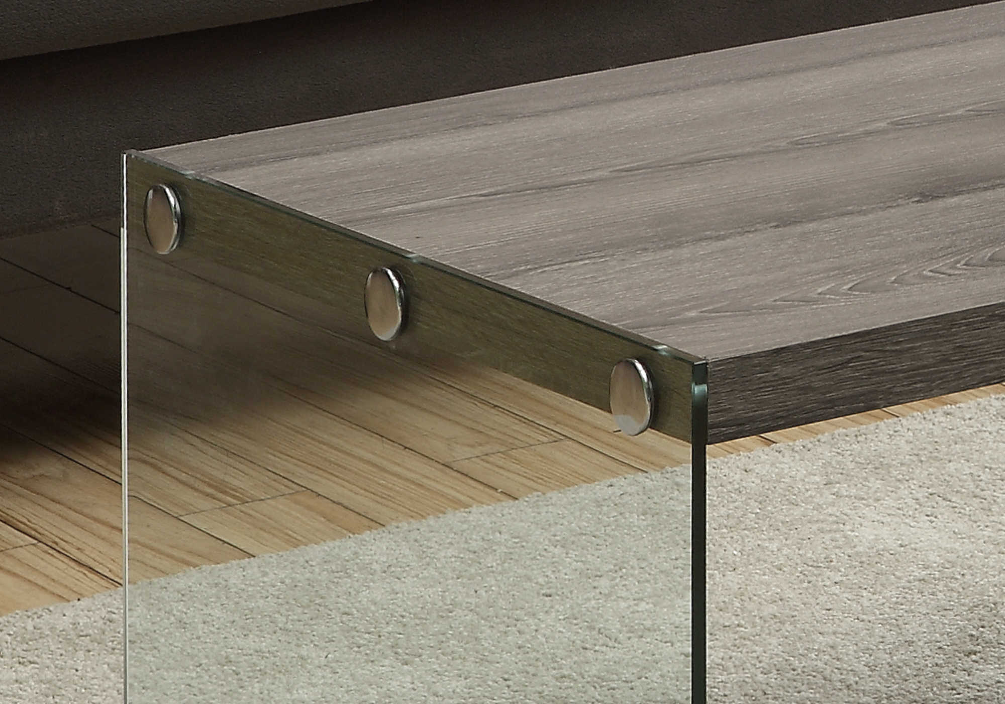 COFFEE TABLE - DARK TAUPE WITH TEMPERED GLASS