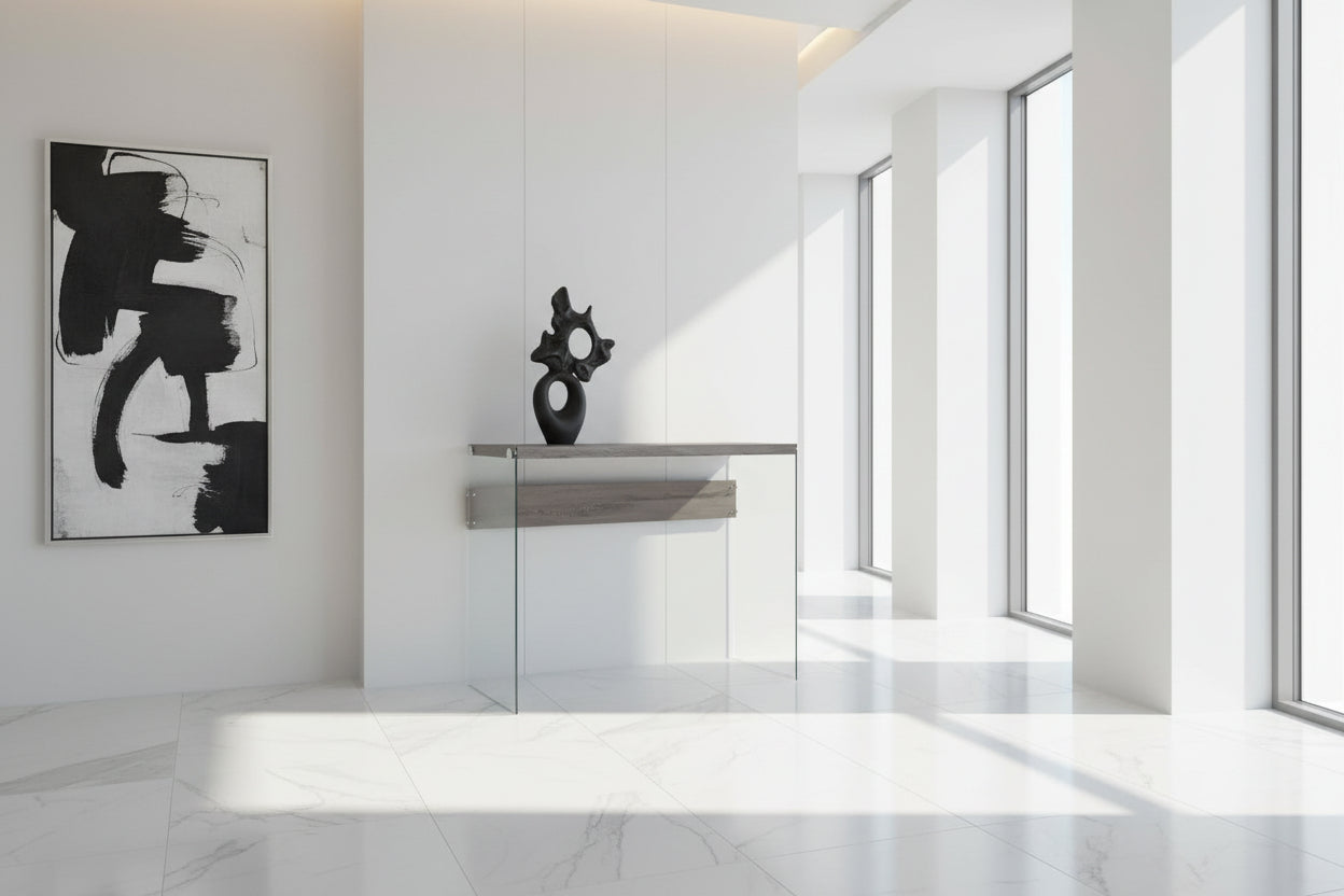 TABLE D'APPOINT - 44"L / TAUPE FONCÉ / VERRE TREMPÉ