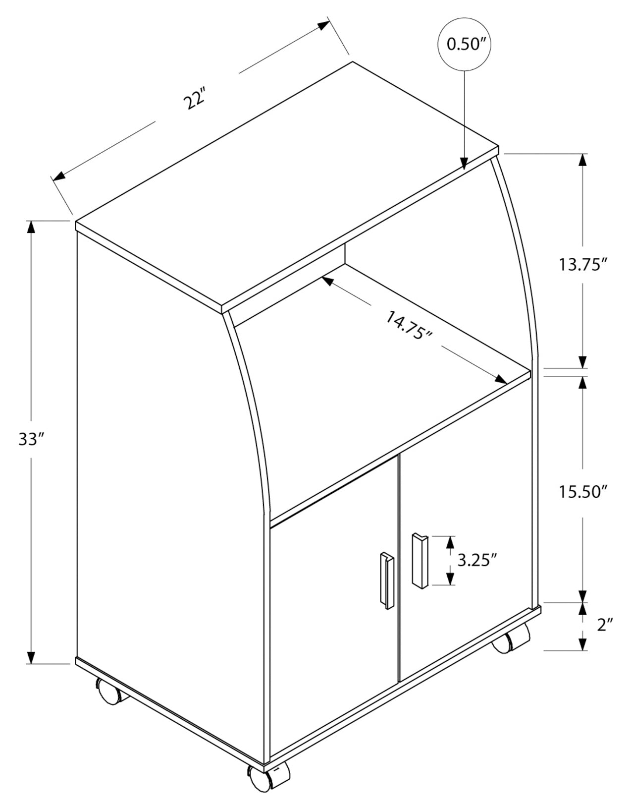 KITCHEN CART - 33"H / WHITE ON CASTORS