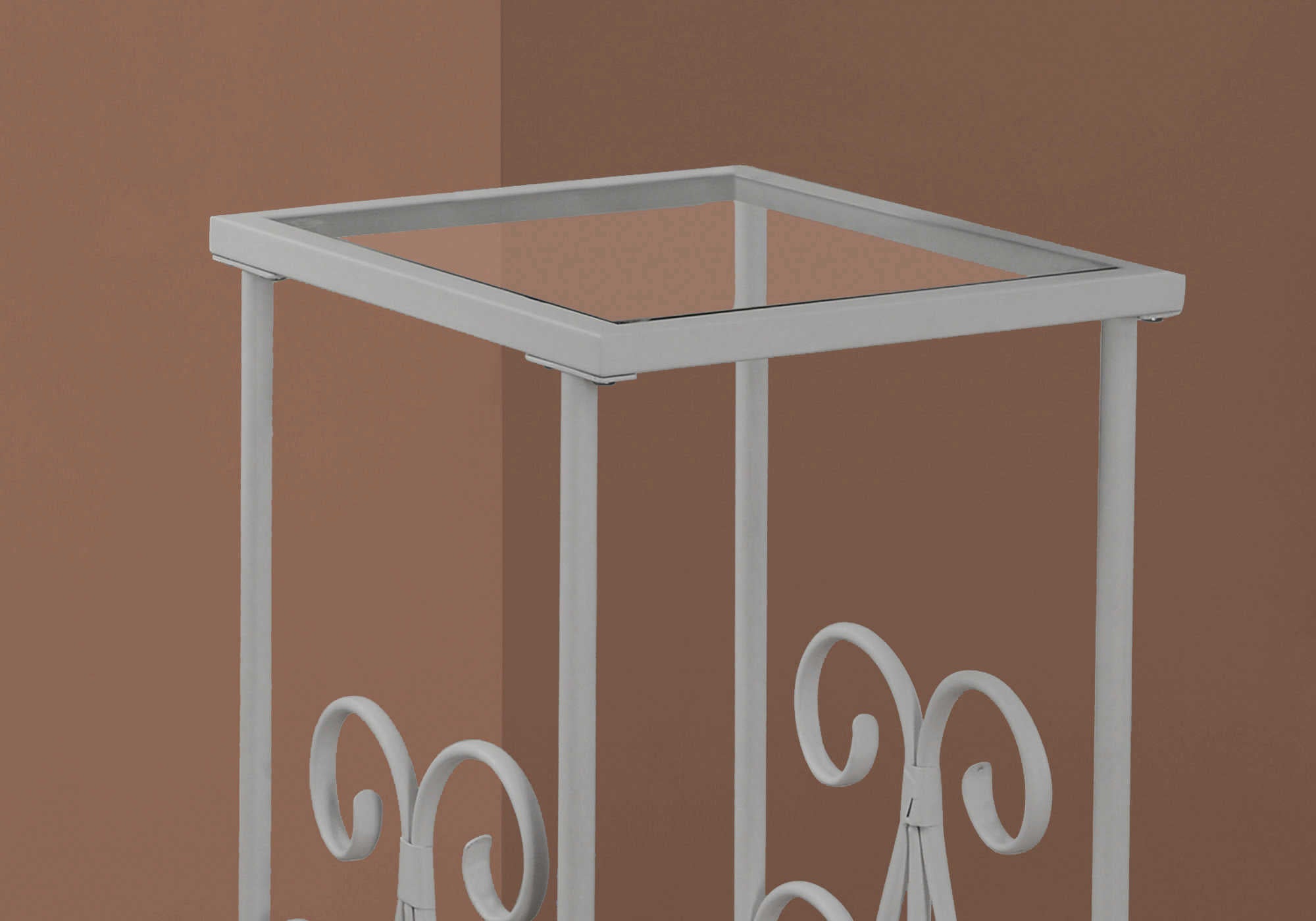 ACCENT TABLE - 30"H / SILVER METAL WITH TEMPERED GLASS